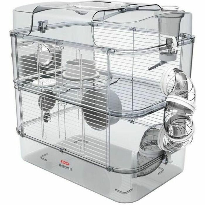 Zolux Rody3 duo Jaula 2 Niveles para Hámster, Ratón y Jerbo - Transparente con Rueda y Tubos L 41 x An 27 x Al 40.5 cm Blanco