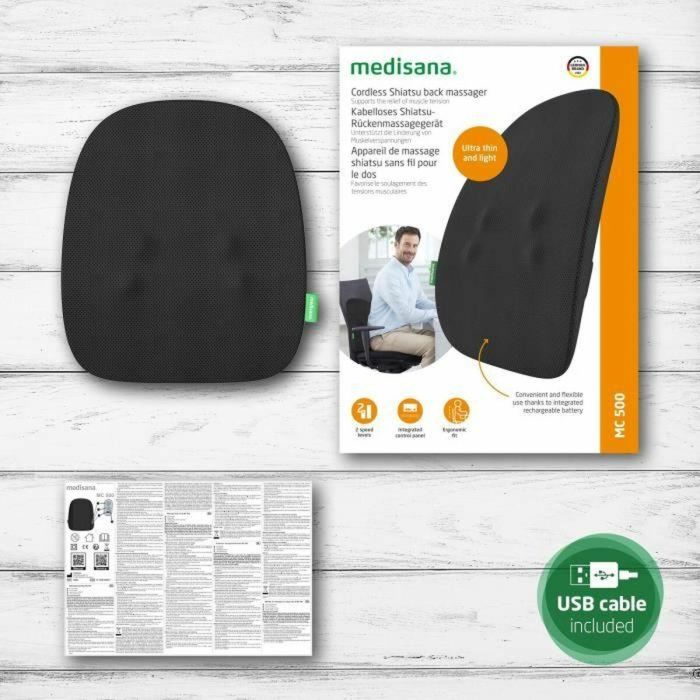 Medisana MC 500 Respaldo de masaje Shiatsu recargable inalámbrico con 2 velocidades, Negro 17