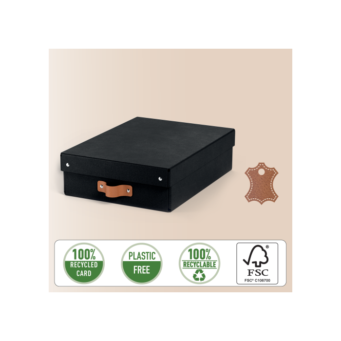 Leitz 61480095 - Pack 2 Cajas de Almacenamiento de Cartón Medianas Bajas A4, 8L, con Tapa, Asas, Color Negro 3 Leitz 61480095 - Pack 2 Cajas de Almacenamiento de Cartón Medianas Bajas A4, 8L, con Tapa, Asas, Color Negro 3