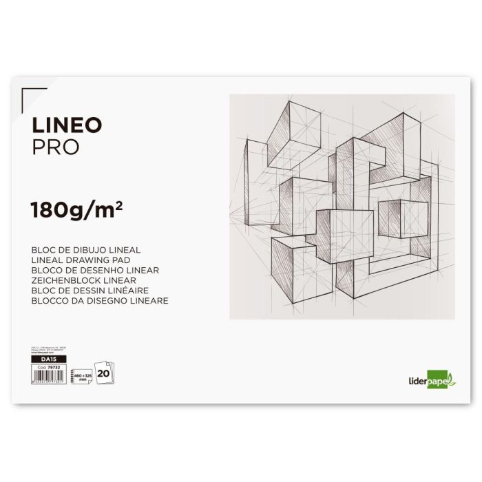 Bloc Dibujo Liderpapel Lineal Espiral 460x325 mm 20 Hojas 180 gr-M2 Con Recuadro Perforado 1