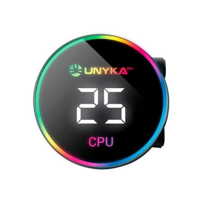 Unykach AquaStorm 240 Kit Refrigeración Líquida RGB con Display Temperatura CPU, 2 Ventiladores 12cm, 250W TDP, Intel/AMD 3