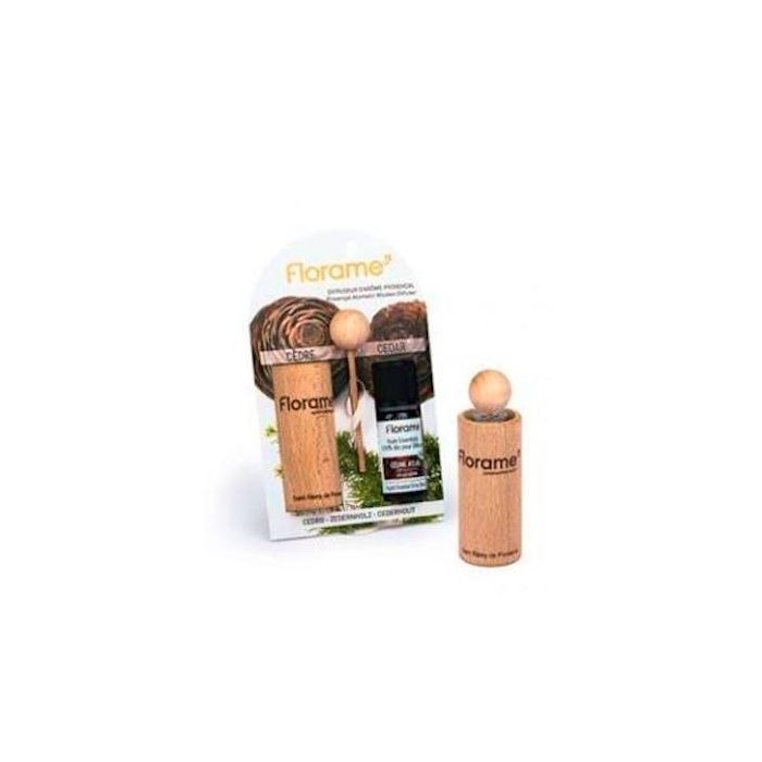 FLORAME Difusor Provenzal Madera + Aceite Esencial Cedro 10 ml para Coche y Pequeños Espacios, Vegano Ecocert