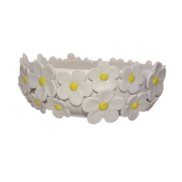 DKD Home Decor Centro de Mesa Blanco Amarillo Flores Margaritas Cerámica 32 x 32 x 10 cm