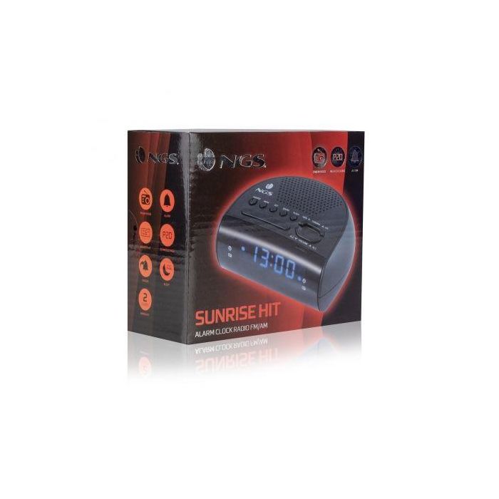 DESPERTADOR NGS SUNRISE HIT - DISPLAY LED - RAFIO FM/AM - ALARMA DUAL(RADIO/ZUMBIDO) - FUNCIÓN SNOOZE/SLEEP TIMER - ALIMENTACIÓN 230V/2*AAA 3