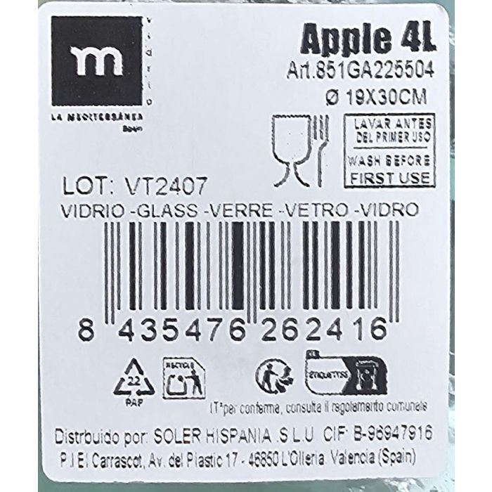 Inde Garrafa de Vidrio 4L Ø19x19x30 cm (4 Unidades) 3