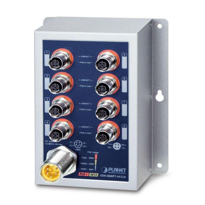 Planet ISW-808PT-M12A Switch Industrial 8 Puertos PoE+ 36W 10/100TX 802.3at IP50 M12 No Gestionable