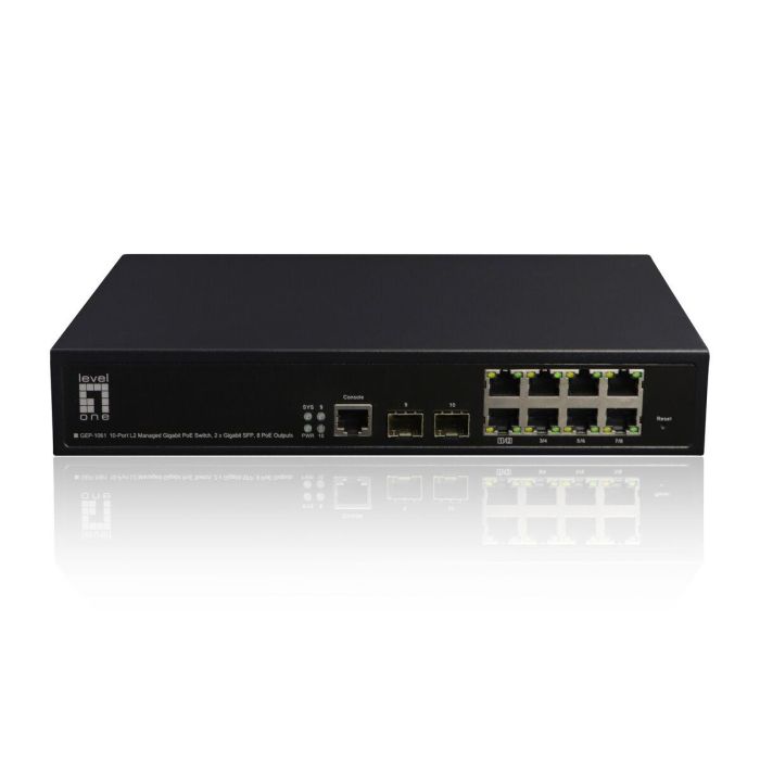 LevelOne GEP-1061 Switch Gestionado L2 Gigabit Ethernet 8 Puertos PoE+ (180W) 2xSFP Montaje en Rack 19" 20Gbit/s