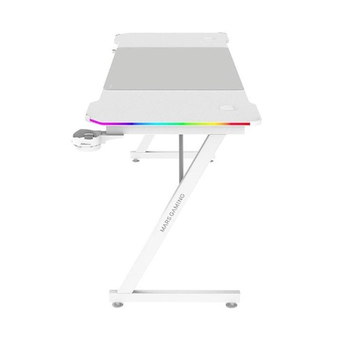 Mars Gaming Mesa MGDX160RGBW, Escritorio Gaming 160x60x75 cm, Fibra de Carbono, RGB, Gestión de Cables, Blanco