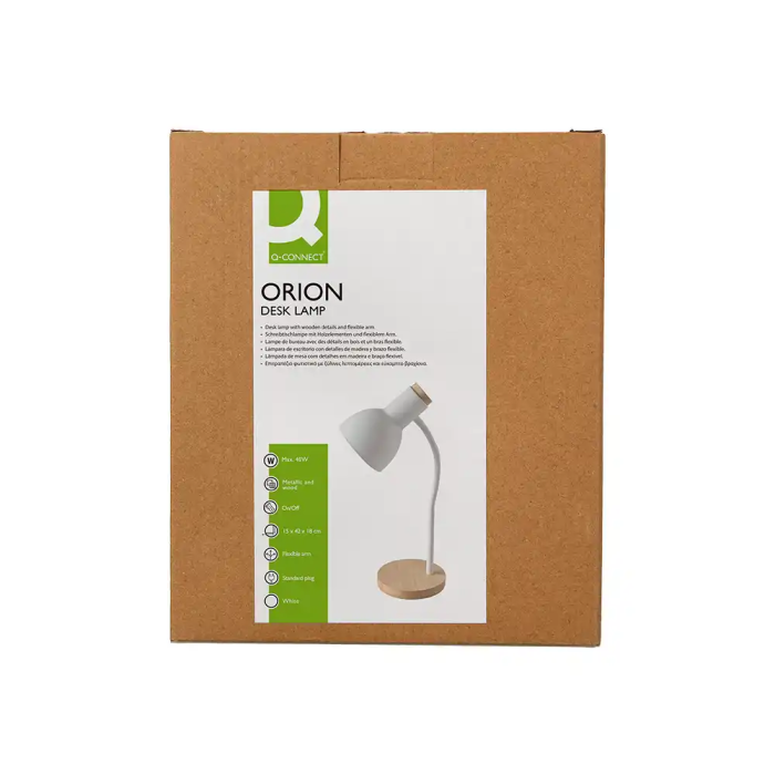 Q-connect Lampara Escritorio Orion Metalica con Detalles Madera Brazo Flexible Color Blanco Oficina 145x330x145 mm 8