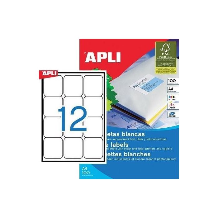 Apli Etiquetas Adhesivas 63,5x72 mm Inkjet-Láser C-Romos 12 X 100H Blanco Apli Etiquetas Adhesivas 63,5x72 mm Inkjet-Láser C-Romos 12 X 100H Blanco