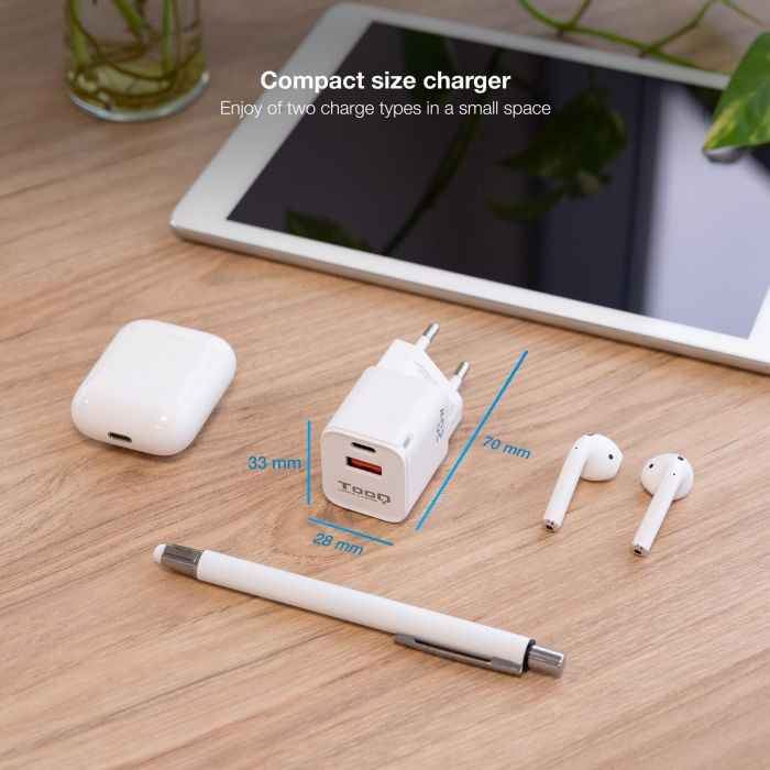 Cargador de Pared TooQ TQWC-QCPD20WT/ 1xUSB-Tipo C/ 1x USB/ 20W/ Blanco 2 Cargador de Pared TooQ TQWC-QCPD20WT/ 1xUSB-Tipo C/ 1x USB/ 20W/ Blanco 2
