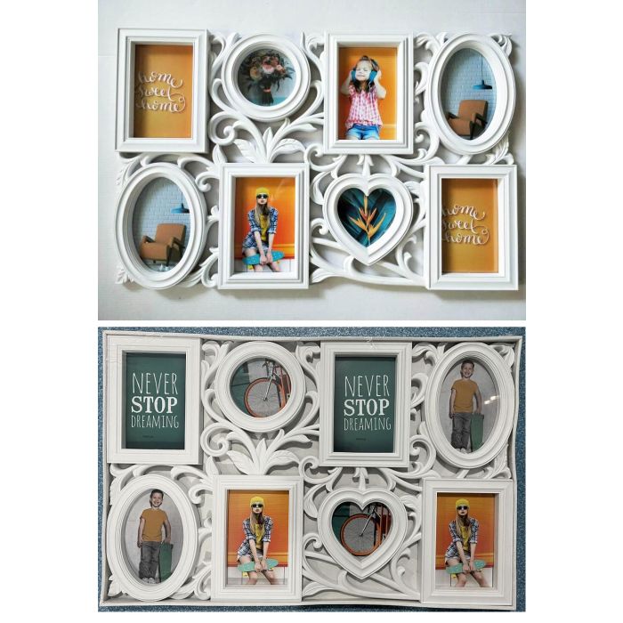Marco de Fotos DKD Home Decor 8 fotos Cristal Blanco PP (58 x 2 x 37,5 cm) (2 Unidades)