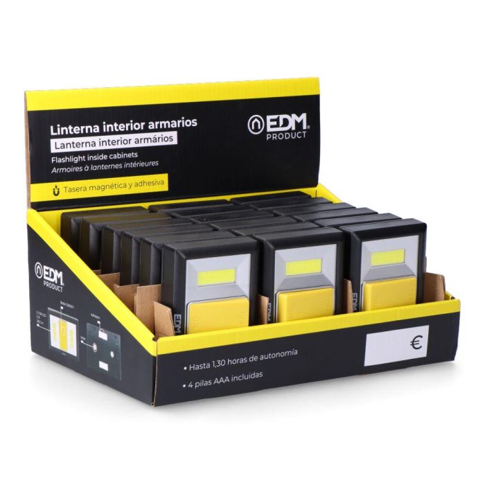 Edm Linterna 2 LEDs 200 Lumens con Base Imantada y Adhesiva, 4xAAA (Pilas Incluidas) 3