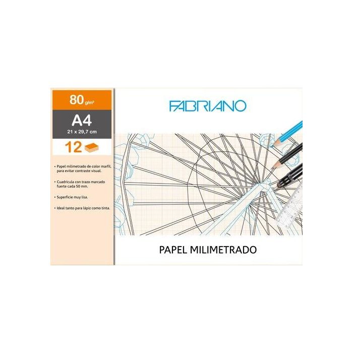 Lamina Fabriano Milimetrado 80 Gr. Mini-Pack De 12 A4 (Set de 10)