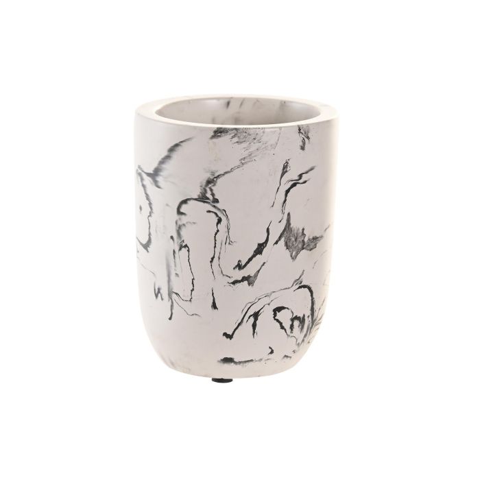 DKD Home Decor Vaso Moderno de Cemento Simil Mármol Blanco y Negro 7x9.5x7 cm