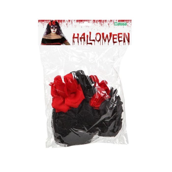 Diadema Halloween Rosa Roja Negra con Velo Largo y Telaraña para Disfraz de Catrina 1 Diadema Halloween Rosa Roja Negra con Velo Largo y Telaraña para Disfraz de Catrina 1