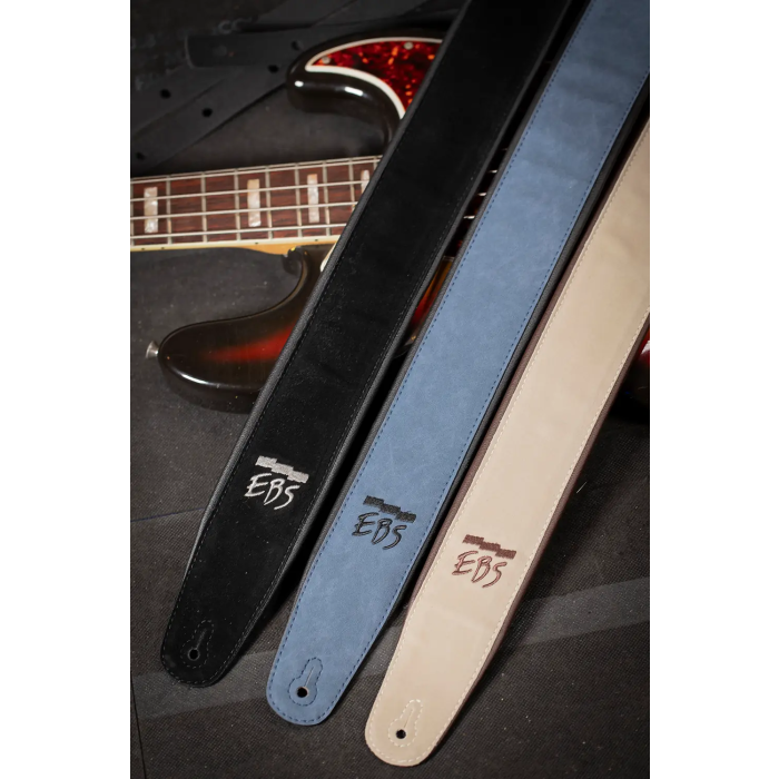 EBS Correa para Guitarra o Bajo Suede - Correa de Vinilo Sintético Acabado Gamuza, Acolchada, Negra