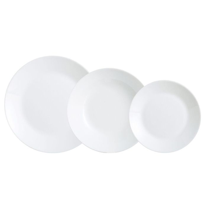 Luminarc Vajilla Zelie Opal 18 Piezas para 6 Personas Blanco Vidrio Templado Apto Lavavajillas y Microondas Fabricado en Francia