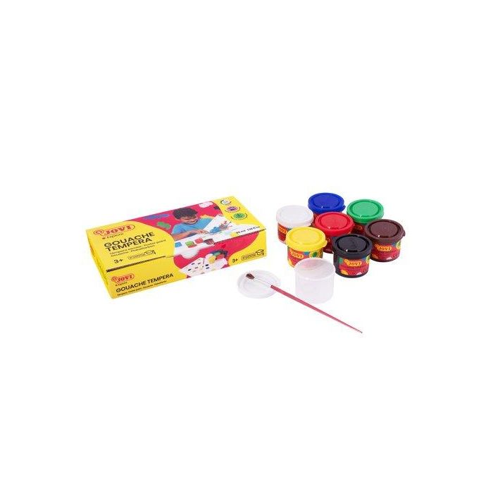 Jovi Témpera Escolar: Estuche de 7 Botes 35 mL Colores Surtidos + Pincel para Manualidades