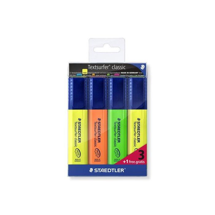 Marcador Fluor Staedtler 364 Textsurfer Classic Surtido Estuche De 4 (3+1 Regalo)