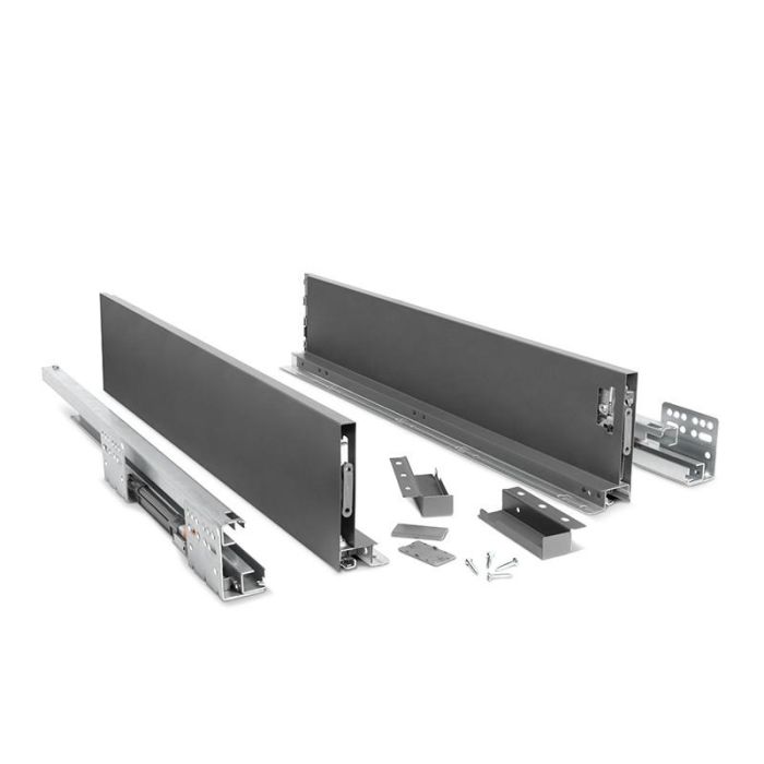 VERBOX Cajón Extrafino 14mm H116 para Muebles, Extracción Total, Cierre Amortiguado, Acabado Antracita, 500mm Profundidad