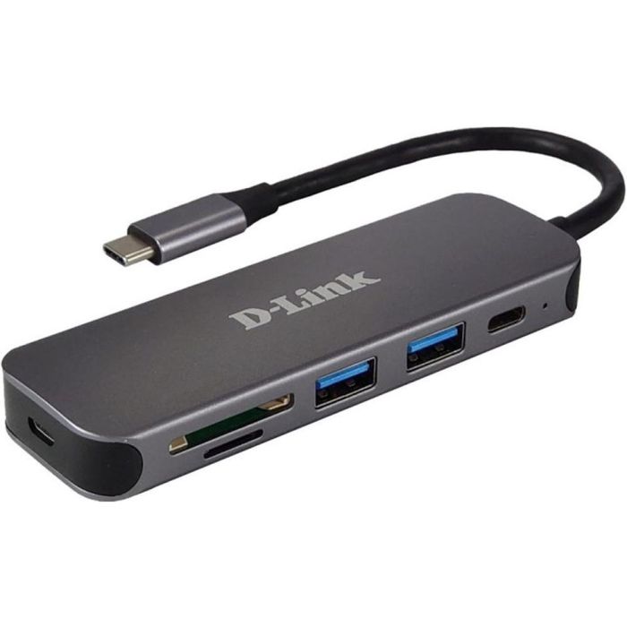 D-Link Hub USB Tipo C 6 en 1 con Lector de Tarjetas, USB 3.2 Gen 1, Gris - Compatible con Windows y Mac D-Link Hub USB Tipo C 6 en 1 con Lector de Tarjetas, USB 3.2 Gen 1, Gris - Compatible con Windows y Mac