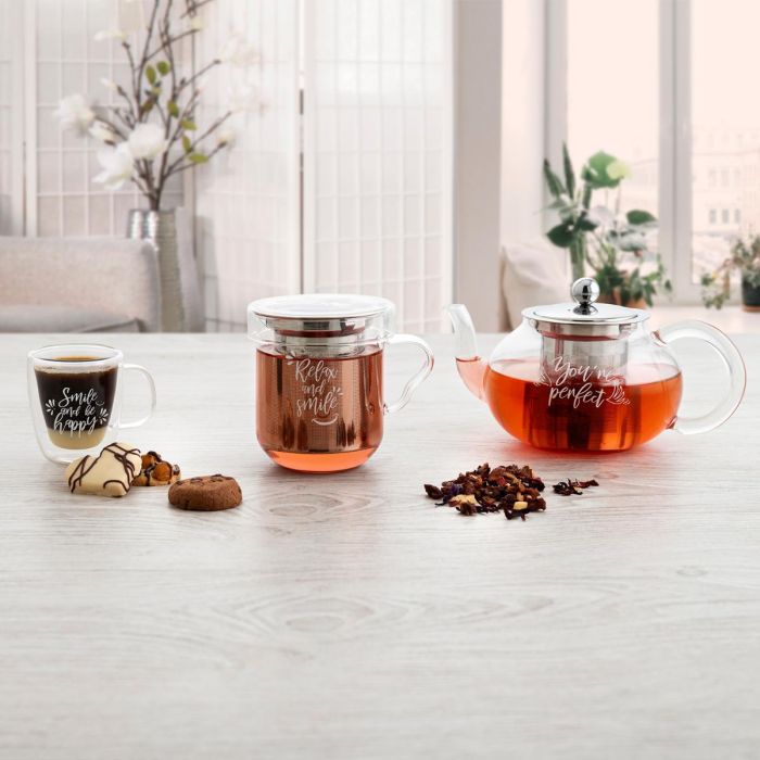 Quid Taza de Vidrio Serenia con Filtro Acero Inoxidable y Tapa 35 cL Transparente Apta Lavavajillas y Congelador 1 Quid Taza de Vidrio Serenia con Filtro Acero Inoxidable y Tapa 35 cL Transparente Apta Lavavajillas y Congelador 1