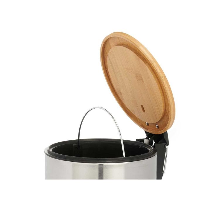 Papelera de acero con tapa de bambú 5L Berilo 20.5x26x25 cm (4 Unidades) 2 Papelera de acero con tapa de bambú 5L Berilo 20.5x26x25 cm (4 Unidades) 2