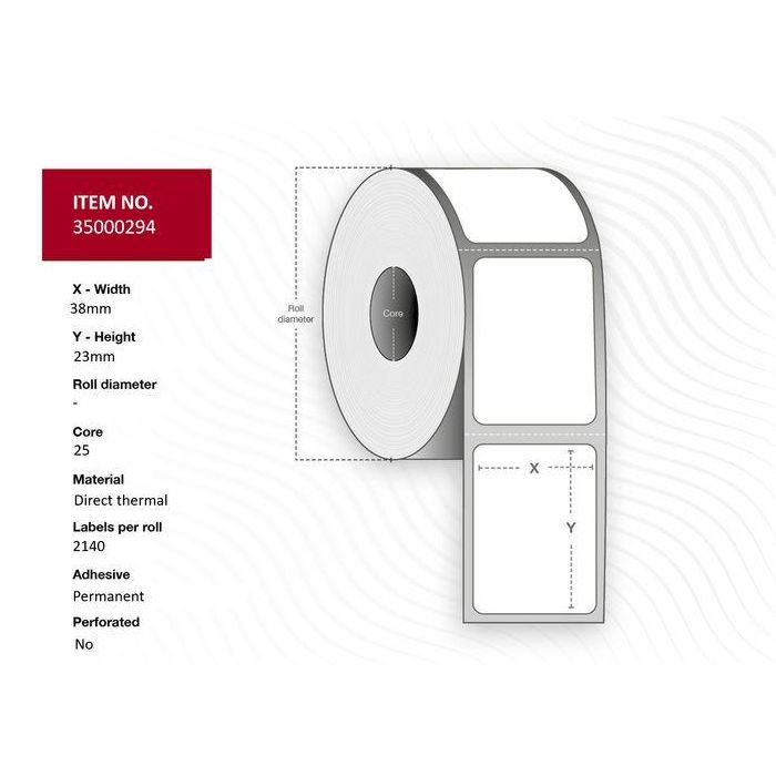 Capture Label 38 x 23 - Core 25. White. Premium. DT. Permanent. 2.140 labels per roll. 4 rolls per box. Black Mark Capture Label 38 x 23 - Core 25. White. Premium. DT. Permanent. 2.140 labels per roll. 4 rolls per box. Black Mark