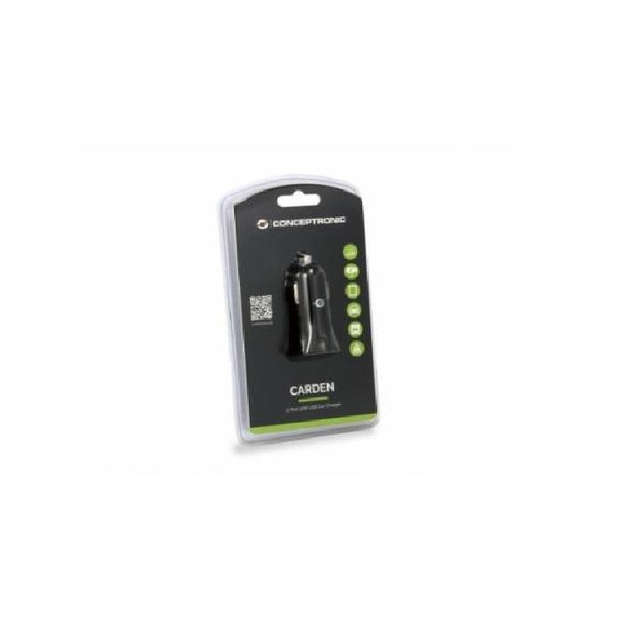 Conceptronic Carden03B Cargador Coche 2 Puertos USB, 12W, 5V/2.4A, para iPad/Tablet/Smartphones 3