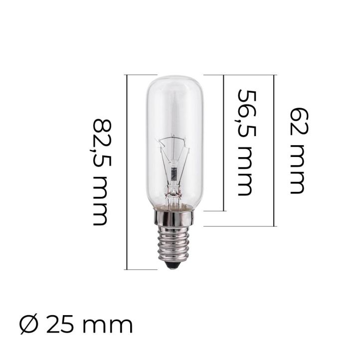 Bombilla Incandescente Tubular Transparente 25W E14 Luz Cálida 220-240V 1