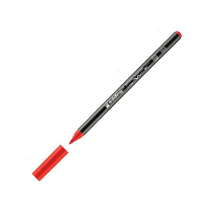 Edding Rotulador 4200 Porcelana, Cerámica y Vidrio, Punta Pincel, Rojo, 1-4mm (10 Unidades) - Resistente Lavavajillas (10 Unidades)
