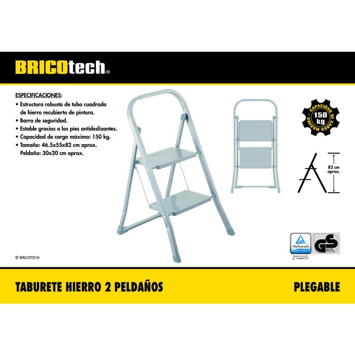 Taburete Plegable de Hierro con 2 Peldaños - Bricotech (2 Unidades) 4 Taburete Plegable de Hierro con 2 Peldaños - Bricotech (2 Unidades) 4