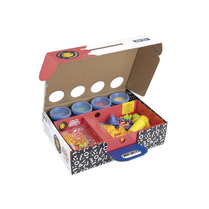 Pasta Modelar Milan Soft Dough Caras Divertidas Maletin De 4 (Botes De 116 Gr.)