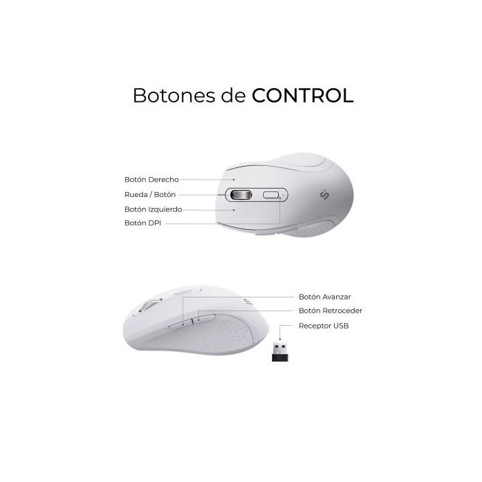 SUBBLIM SUBKBC-DCOPW1 Combo Teclado y Ratón Inalámbrico Ergonómico Dual Bluetooth 5.3/2.4G Recargable QWERTY Español Blanco Oficina 6