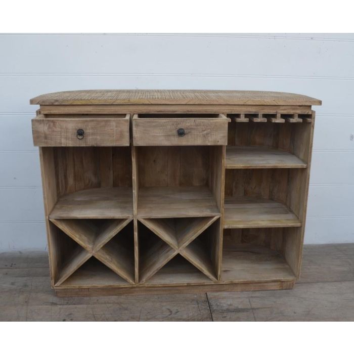 DKD Home Decor Mueble Bar Alpino Marrón de Madera Mango con 2 Cajones y 4 Estanterías 54x146x110 cm 1