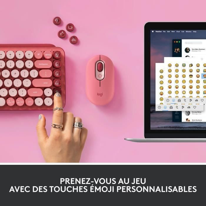 Teclado inalámbrico mecánico Logitech POP Keys con teclas Emoji personalizables, Bluetooth o USB, diseño compacto duradero - rosa 2