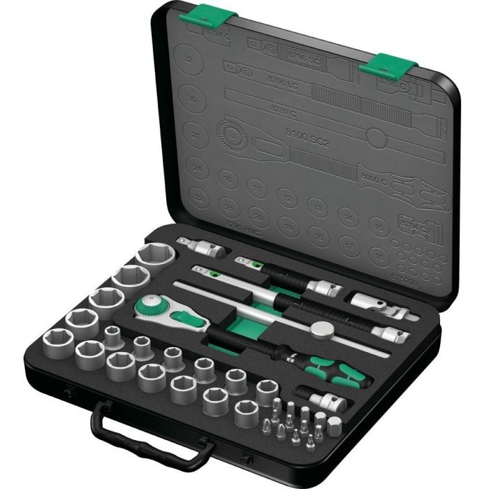 Wera 8100 SC 2 Zyklop Speed Knarrensatz con Carraca 1/2 Pulgada, Cuadradillo Metrico