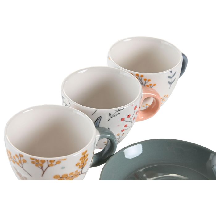 DKD Home Decor Café Set de 6 piezas Rosa Palo Azul Gris Porcelana Floral 11 x 2 x 11 cm Capacidad 90ml Apto para Lavavajillas 2