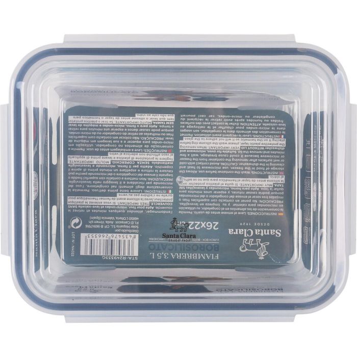 Fiambrera Hermética Santa Clara Transparente Rectangular 3,5 L (3 Unidades) 1 Fiambrera Hermética Santa Clara Transparente Rectangular 3,5 L (3 Unidades) 1