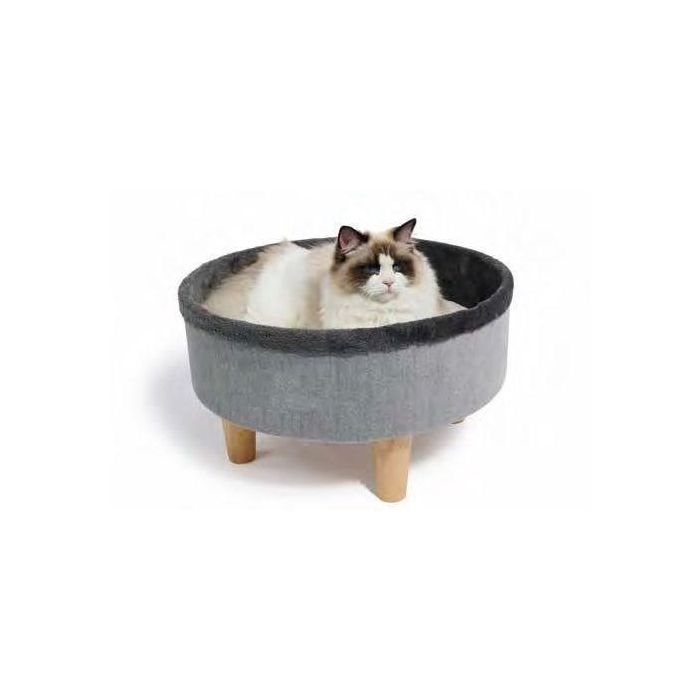 Cama redonda elevada - M PETS - ROUND - Gris - 47 x 47 x 26 cm - Pata de madera - Cojín mullido Cama redonda elevada - M PETS - ROUND - Gris - 47 x 47 x 26 cm - Pata de madera - Cojín mullido