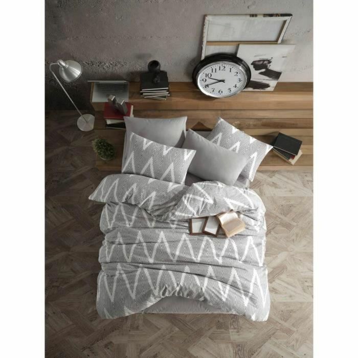 Juego de Cama 220x240 cm 2 Fundas Almohada 60x60 cm Algodón Poliéster Gris Juego de Cama 220x240 cm 2 Fundas Almohada 60x60 cm Algodón Poliéster Gris