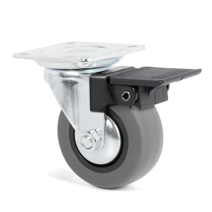 RUEDAS 1226.52 Rueda Giratoria Emily Aro Goma Antihilo Ø50mm Zincada con Placa y Freno, 45kg, Rodamiento Suave para Muebles y Equipos