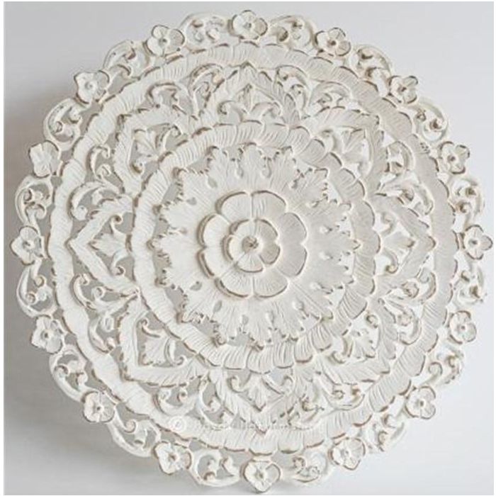 DKD Home Decor Decoración Pared Mandala Hindú MDF Blanco 90x90x2 cm