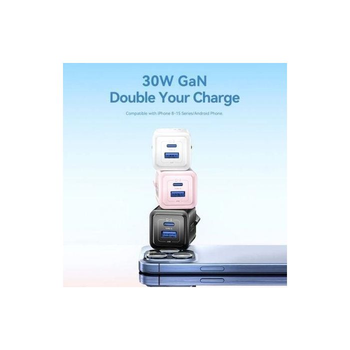 Vention FEQW0-EU Cargador de Pared GaN 30W Dual USB (Tipo-C y Tipo-A) Blanco, con Carga Rápida PD 3.0 y QC 3.0 1