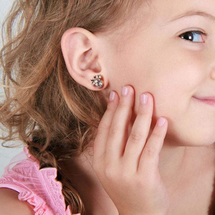 Disney Pendientes Minnie Mouse Bañados en Plata 18 ct Oro Rosa Piedras Engarzadas Oficial