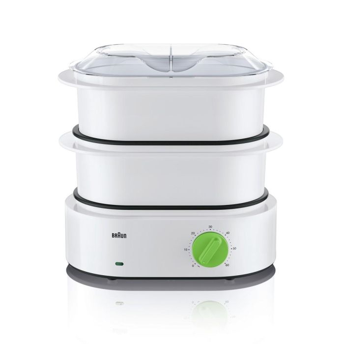 Braun FS3000WH Cocina a Vapor 850W con 2 Cuencos Apilables 3.1L, Antimanchas, Apto Lavavajillas, Accesorio Arrocera, Blanco/Verde 0 Braun FS3000WH Cocina a Vapor 850W con 2 Cuencos Apilables 3.1L, Antimanchas, Apto Lavavajillas, Accesorio Arrocera, Blanco/Verde 0