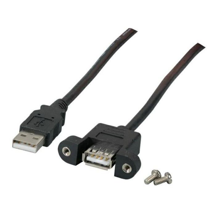 MicroConnect Cable de Extensión USB 2.0 con Conector de Montaje, Tipo A, Macho/Hembra, Negro, 1.8 m