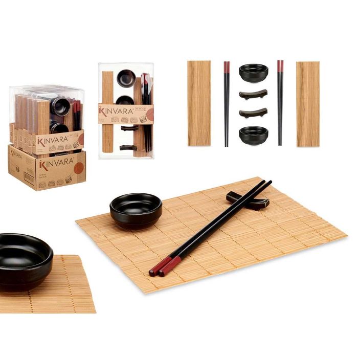 Set Sushi Cerámica y Bambú Kinvara 8 Piezas - 16.5x3x30 cm, Negro/Natural (12 Unidades) Set Sushi Cerámica y Bambú Kinvara 8 Piezas - 16.5x3x30 cm, Negro/Natural (12 Unidades)