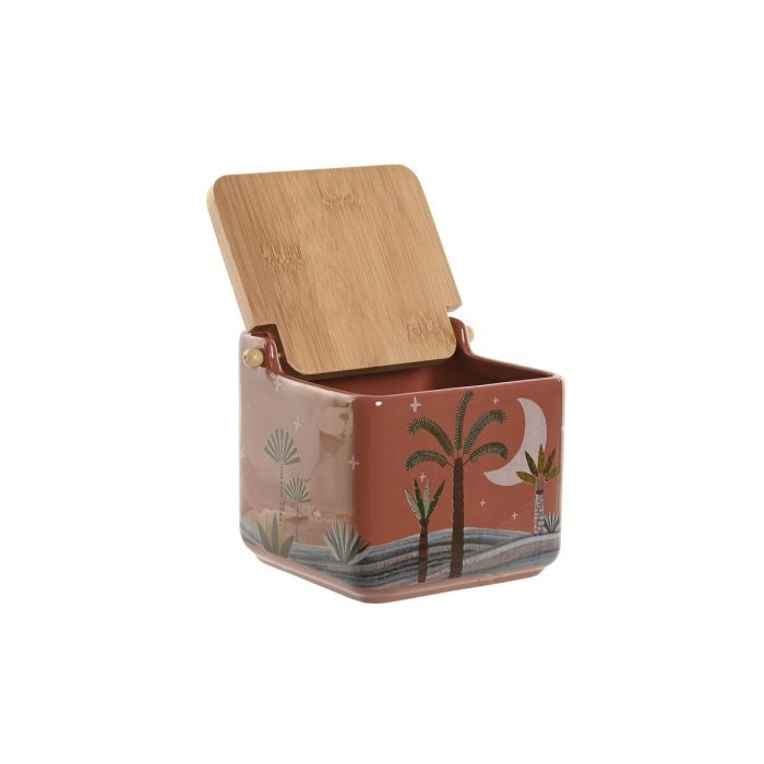 DKD Home Decor Salero Boho Dolomite Bambú 750ml Terracota Beige Colores Surtidos 12.5x12x14cm 2 Unidades Apto Lavavajillas 1
